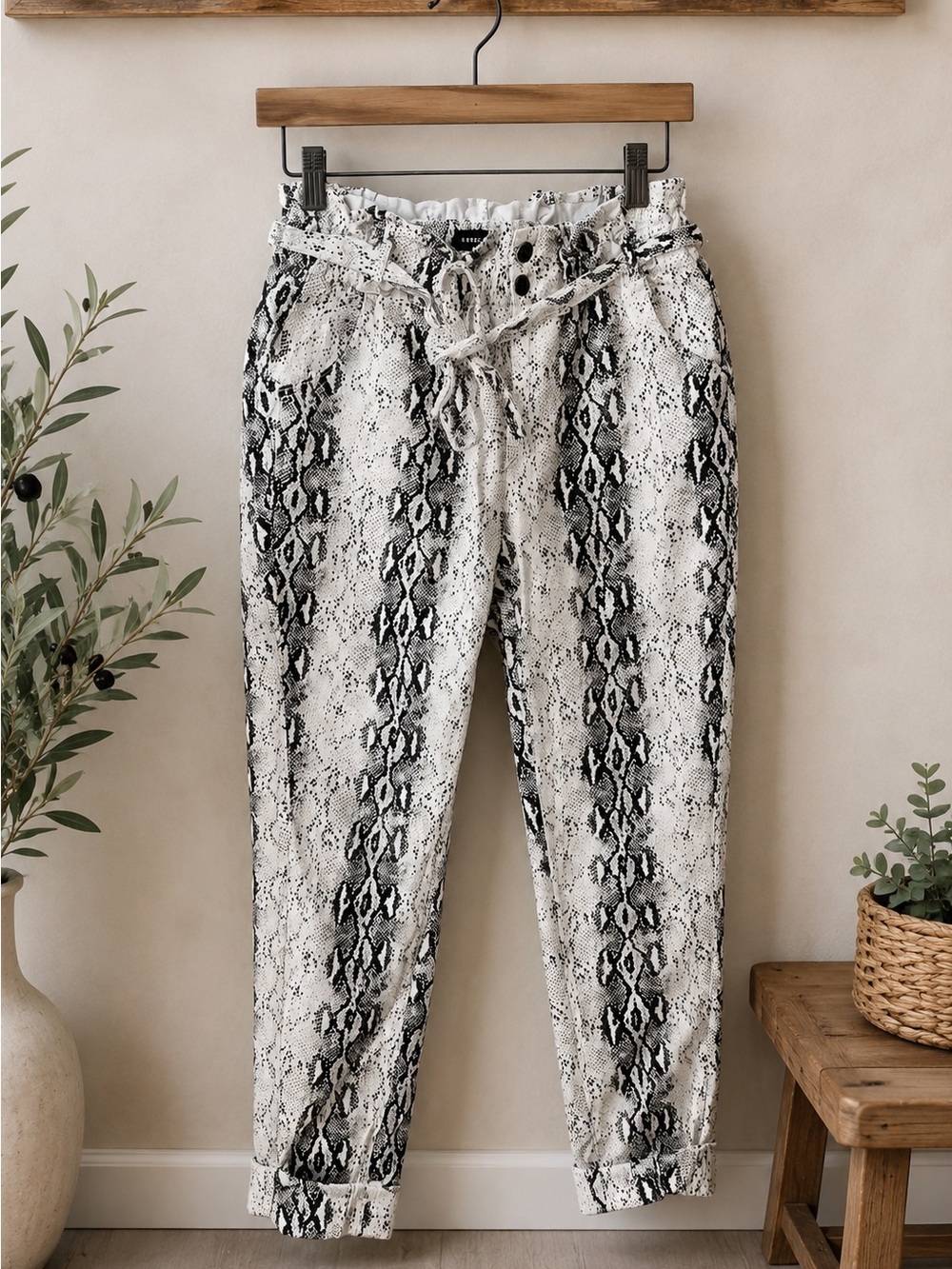 Almost Famous Snake Print Paperbag Waist Pants Size L